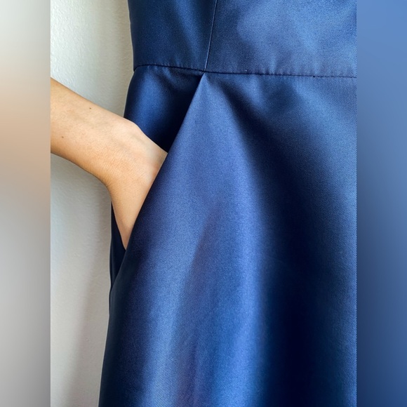 Alfred Sung Navy Satin Ball Gown Maxi Wedding Dress Prom Red Carpet Designer 4 - Picture 8 of 11